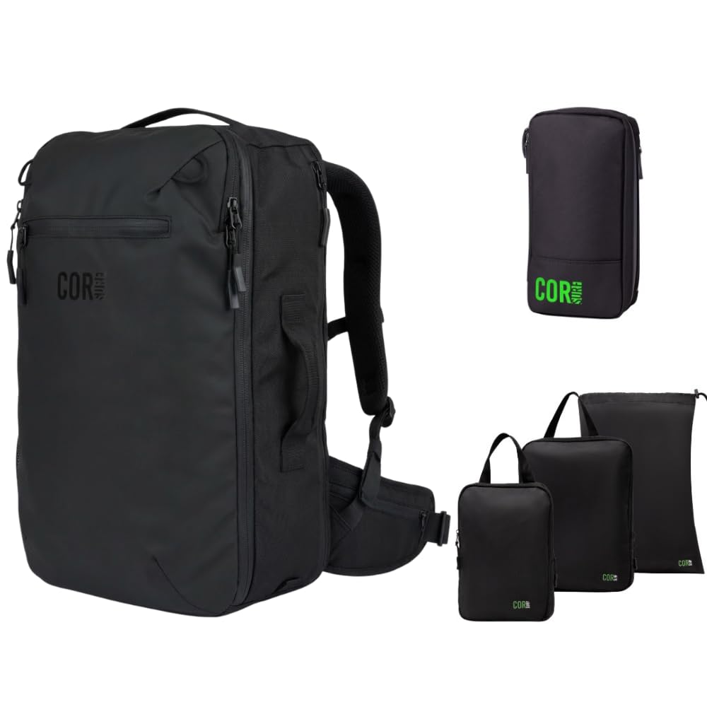 Carry On Travel Backpack Bundle | Island Hopper Travel Backpack with Toiletry Bag and Compression Packing Cube Set